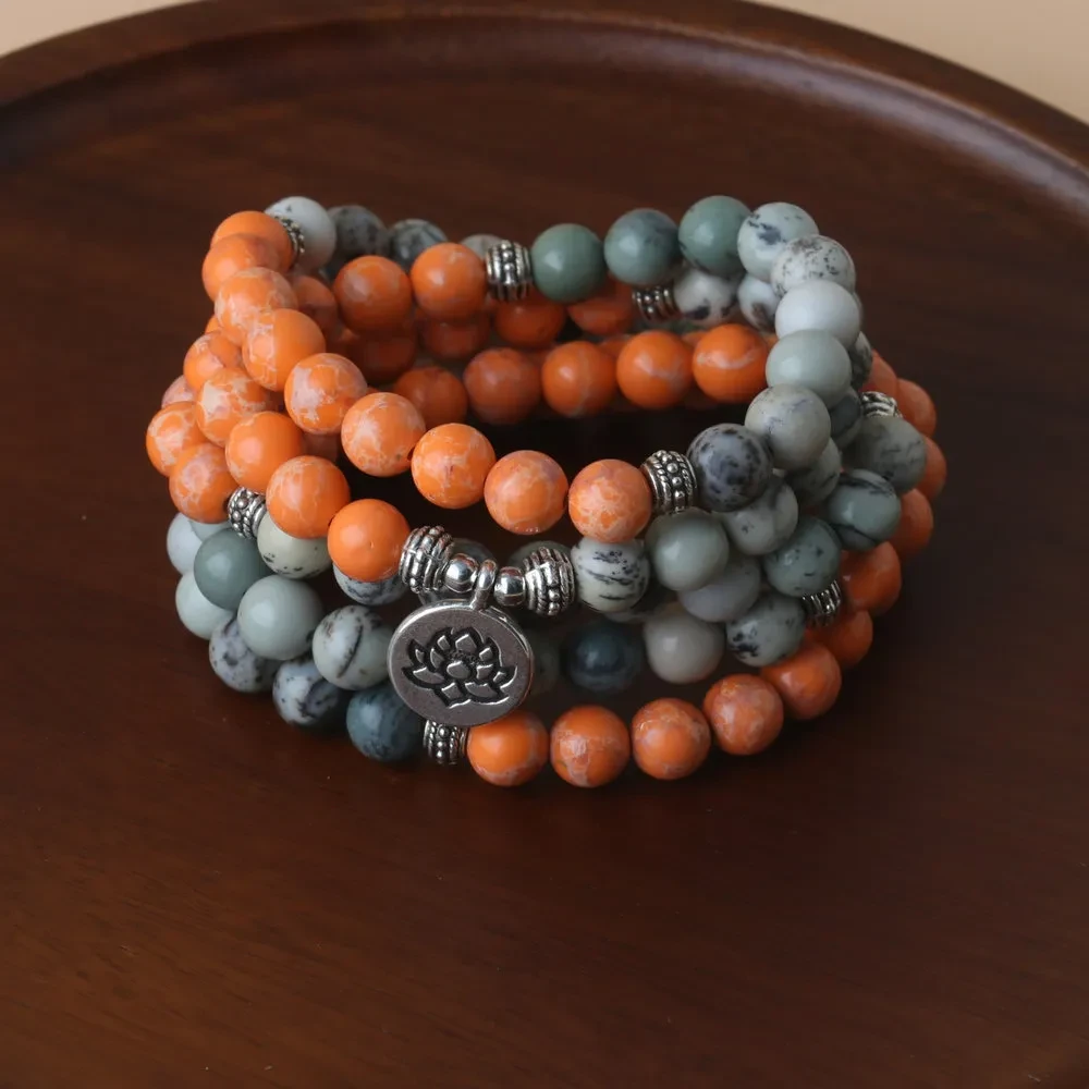 Pulsera Rosario Collar Colgante Loto Piedra Natural 108 Piezas