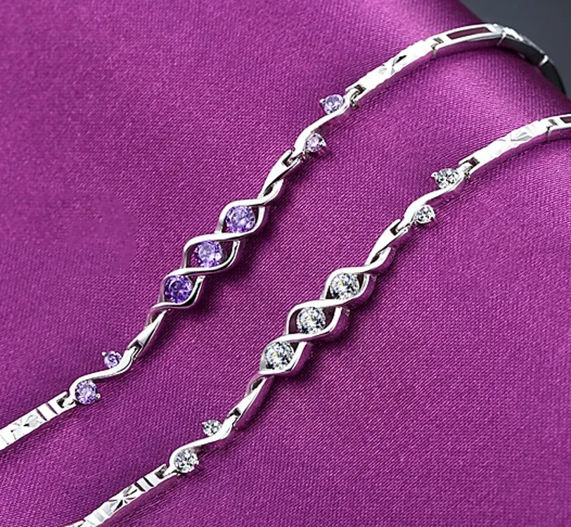 Pulsera de amatista para mujer en plata de ley S925 con tres piedras de la vida