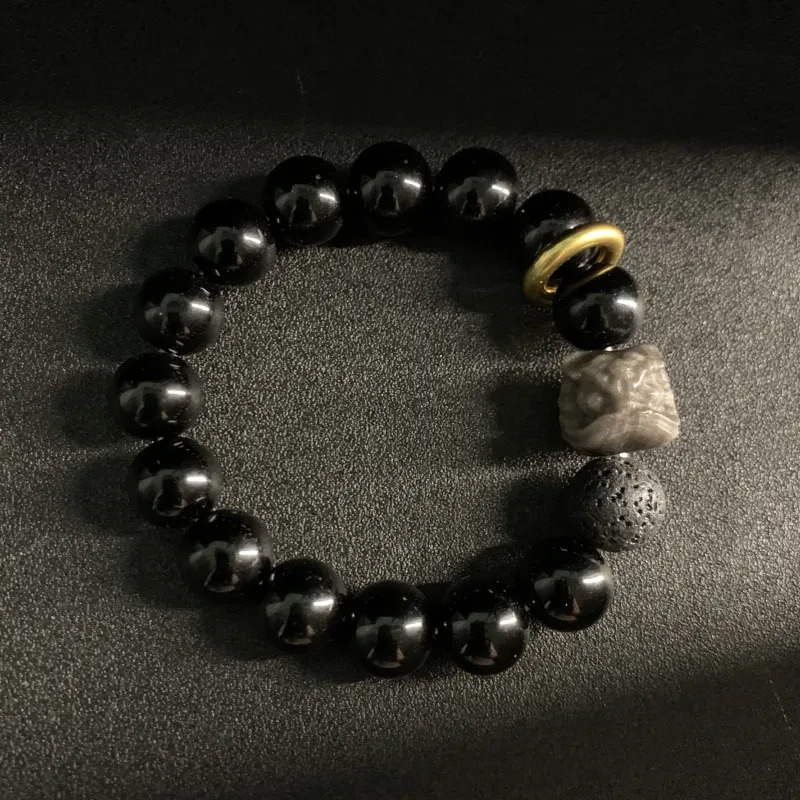 Pulsera Xingshi de piedra plateada para hombre y mujer, estilo retro.