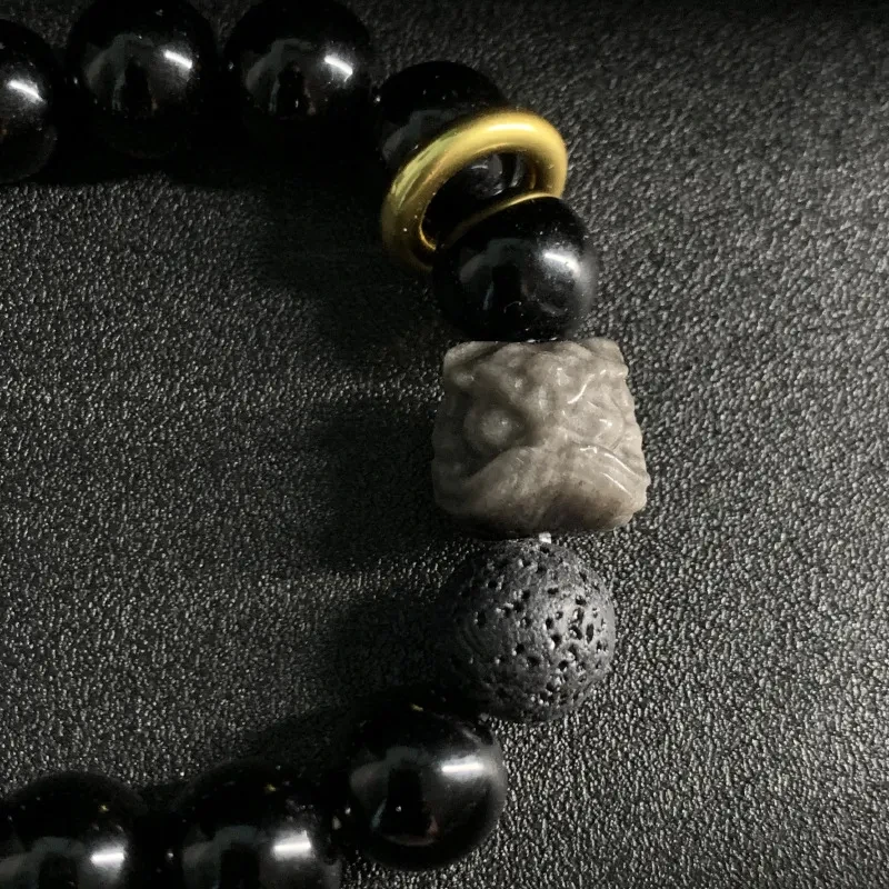 Pulsera Xingshi de piedra plateada para hombre y mujer, estilo retro.