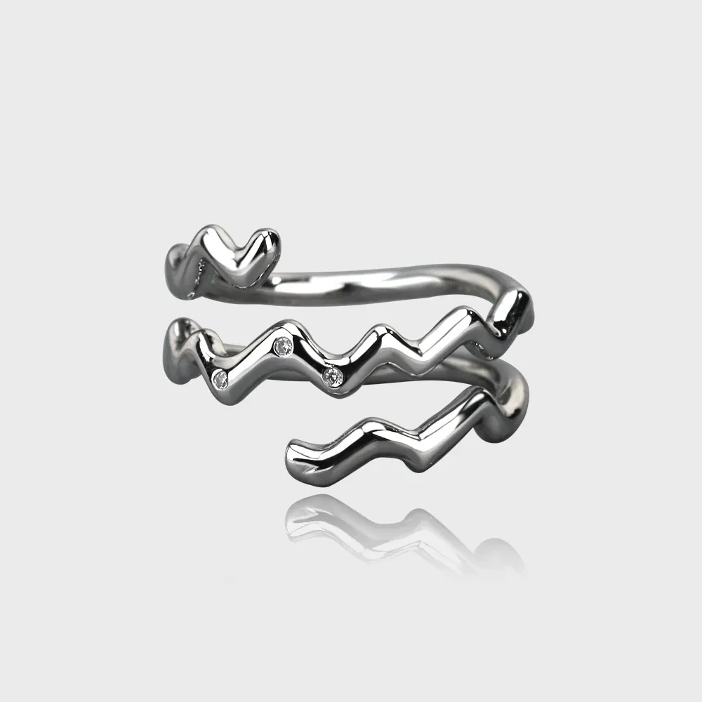 Anillo ajustable con piedra blanca y abertura para mujer con diseño de marea cruzada