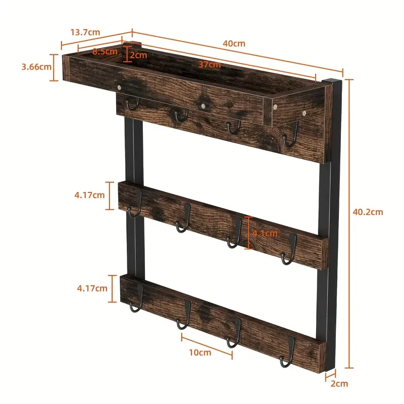 Portavasos de madera con 12 ganchos para colgar en la pared.