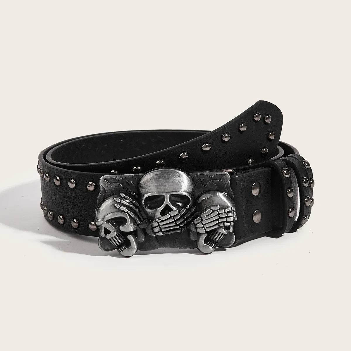 Cinturón juvenil con calavera y personalidad para hombre, estilo punk, con botones a presión, informal