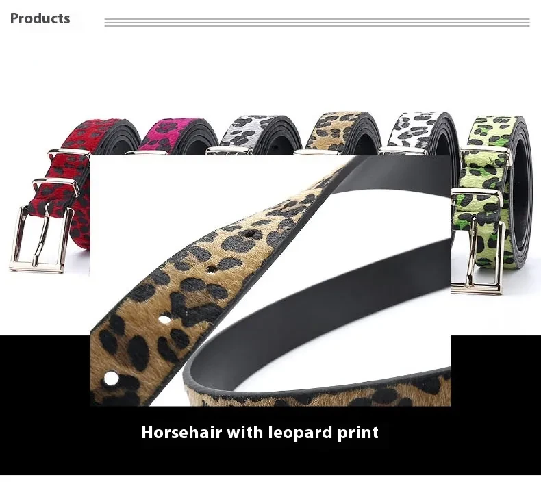 Cinturón de pelo de caballo con estampado de leopardo de estilo creativo con adorno femenino