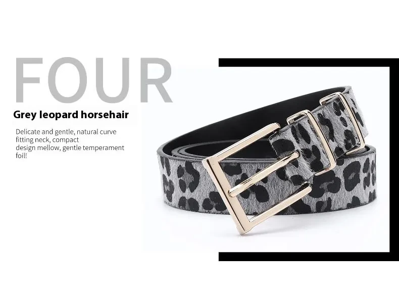 Cinturón de pelo de caballo con estampado de leopardo de estilo creativo con adorno femenino