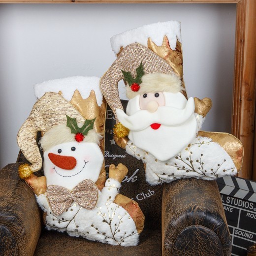 Colgante navideño de bolsa de regalo de dulces con calcetines grandes bañados en oro
