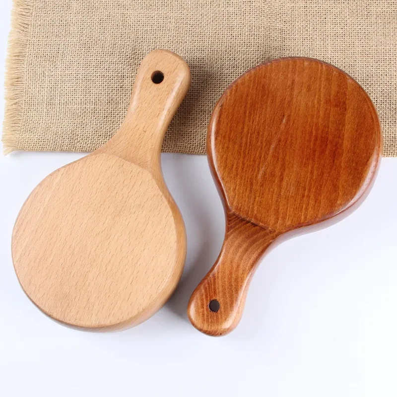 Cuenco de madera multifuncional, vajilla de madera con asa para ensalada de frutas.