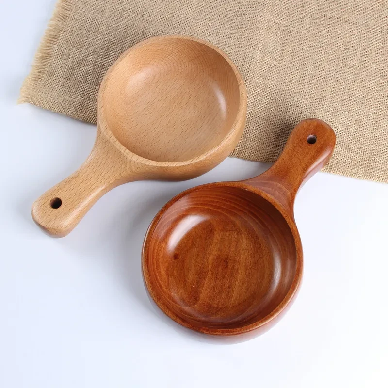 Cuenco de madera multifuncional, vajilla de madera con asa para ensalada de frutas.
