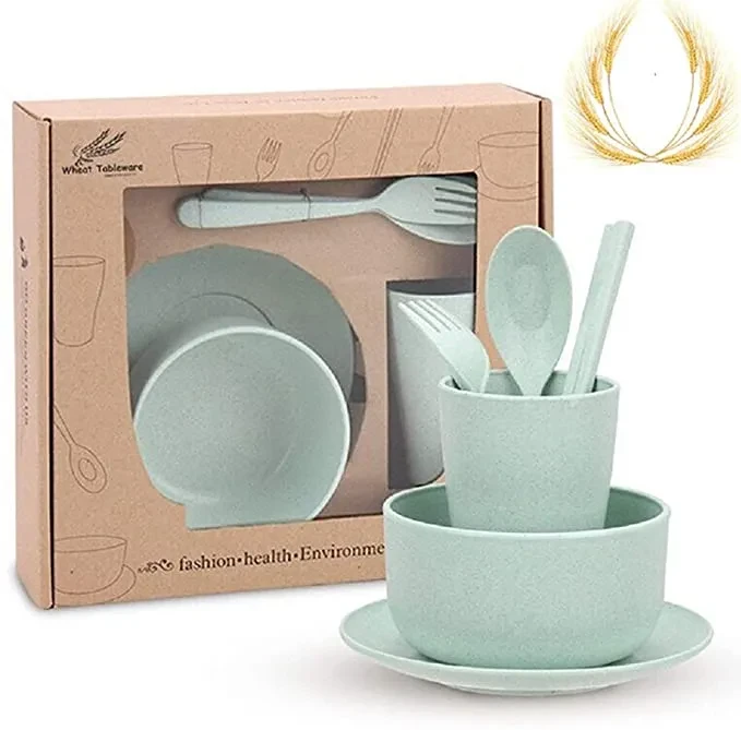 Vajilla infantil biodegradable: juego de cuenco, taza, plato, palillos y cuchara