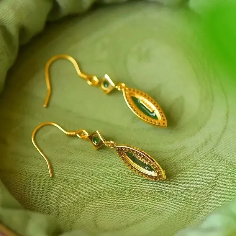 Pendientes de piedra natural en forma de gota con forma de ojo de caballo bañados en plata de ley