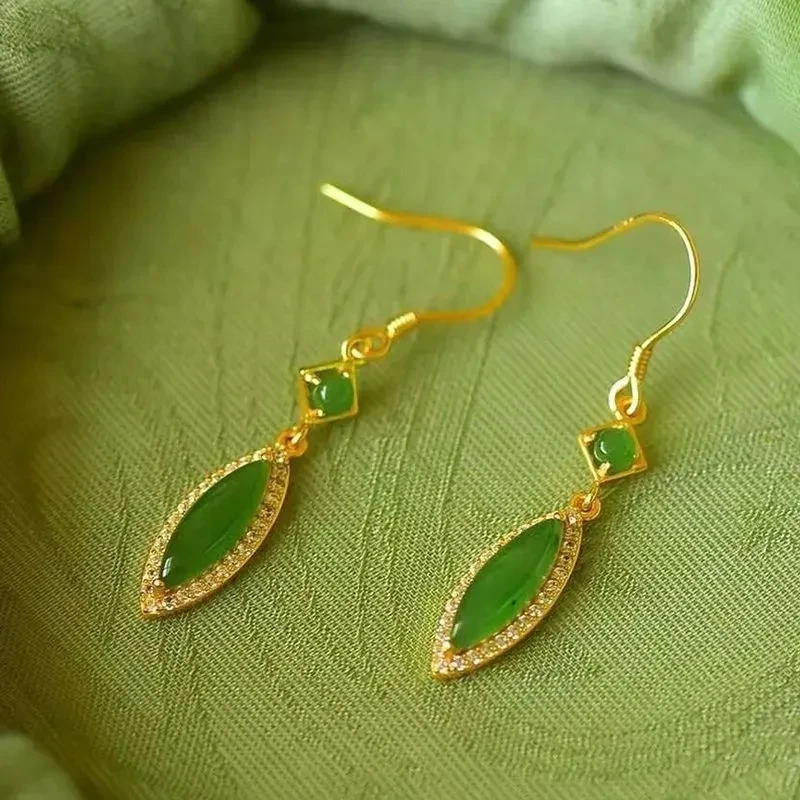 Pendientes de piedra natural en forma de gota con forma de ojo de caballo bañados en plata de ley