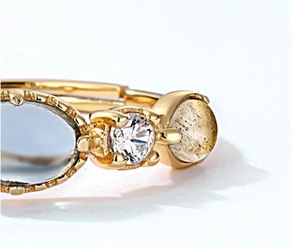 Anillo de piedra de los deseos arcoíris con circonita de color bañado en plata S925 para mujer