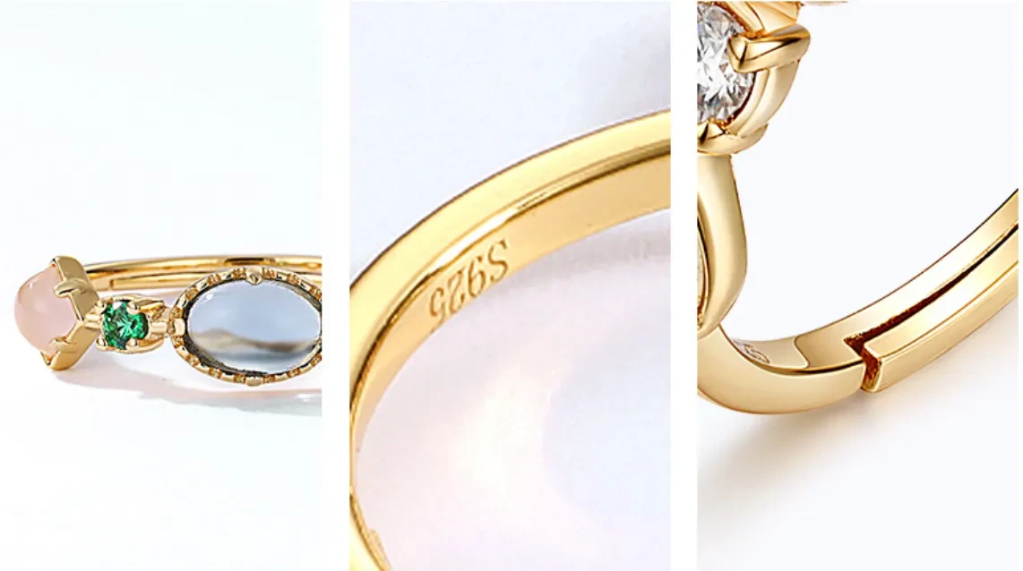 Anillo de piedra de los deseos arcoíris con circonita de color bañado en plata S925 para mujer