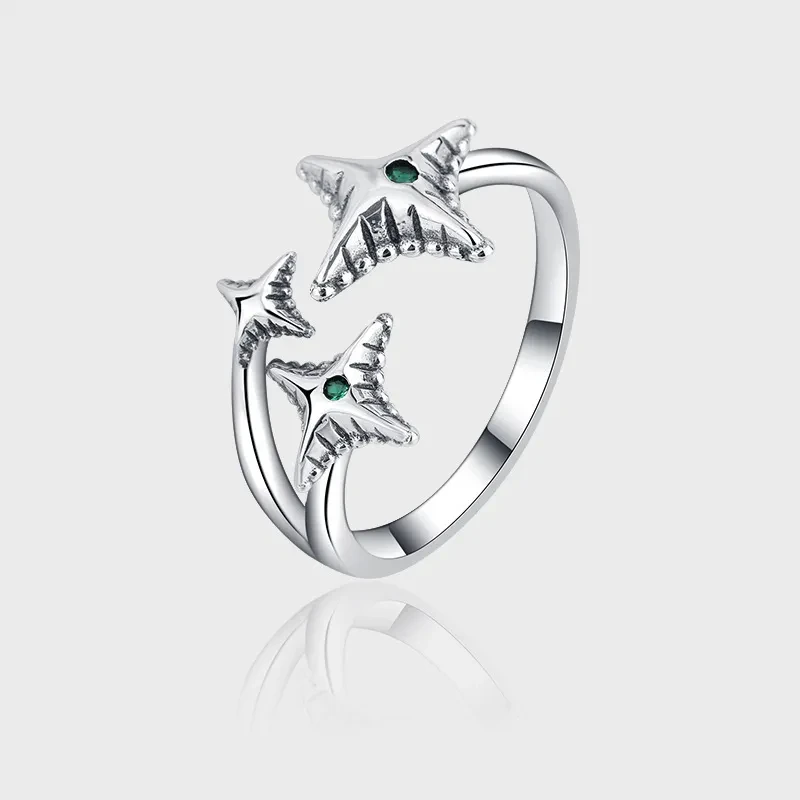 Anillo de plata de ley con diseño de nicho y piedra de luna de meteorito con textura irregular