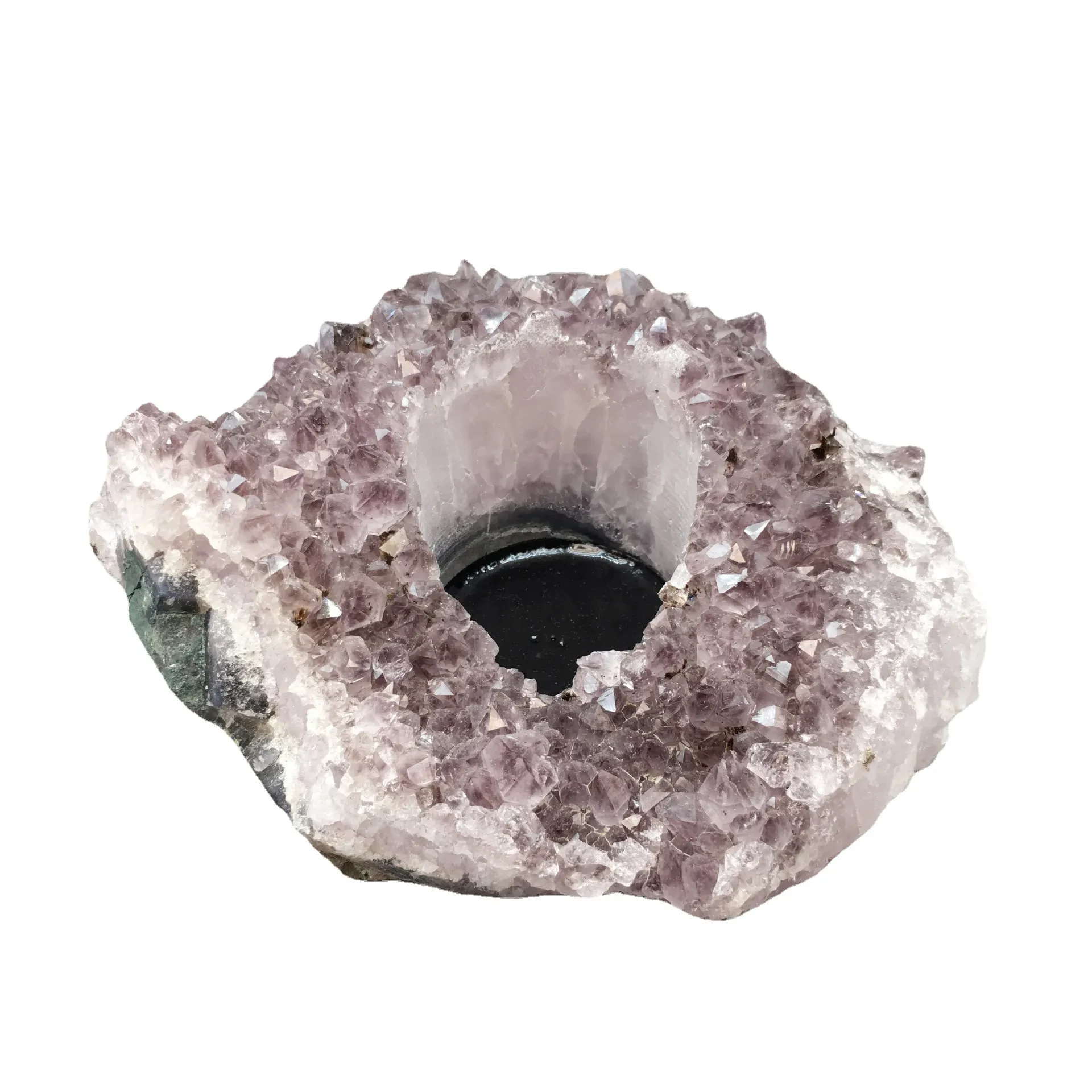 Candelabro de amatista natural con forma de vug, decoración en bloque de vug morado, piedra rugosa