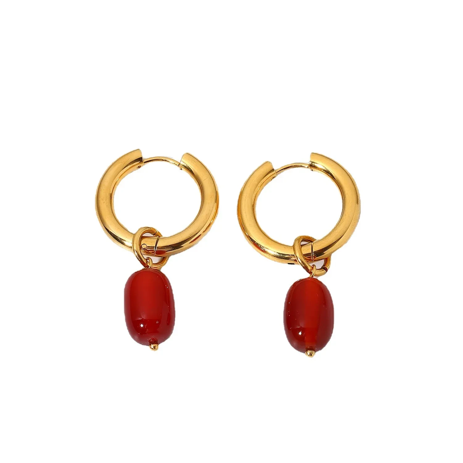 Pendientes de acero inoxidable con colgante de piedra de ónix bañados en oro doble para mujer