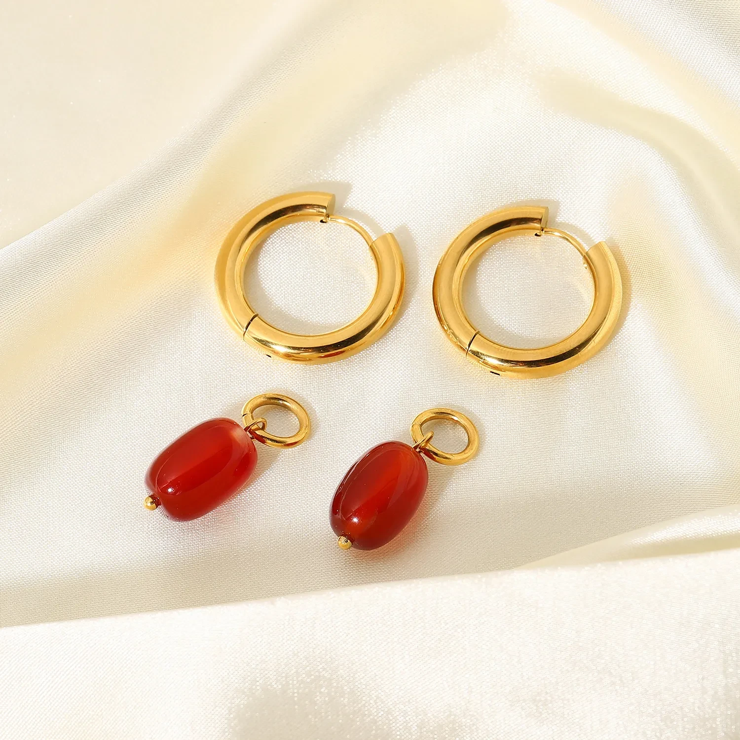 Pendientes de acero inoxidable con colgante de piedra de ónix bañados en oro doble para mujer