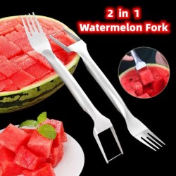 Tenedor cortador de sandía 2 en 1, multiusos, de acero inoxidable, para cocina, divisor de fruta y utensilios de cocina.