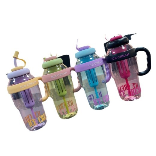 Botella de agua de plástico con pajita, taza de dibujos animados, taza para beber, botella de agua portátil de 1200 ml, utensilios de cocina