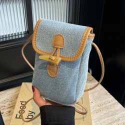 Bolso bandolera de mezclilla vertical para teléfono móvil con botón de cuerno para mujer