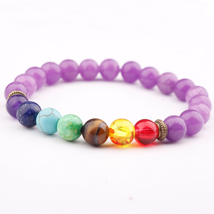 Pulsera de cuentas de piedra volcánica natural con siete chakras de colores para yoga.