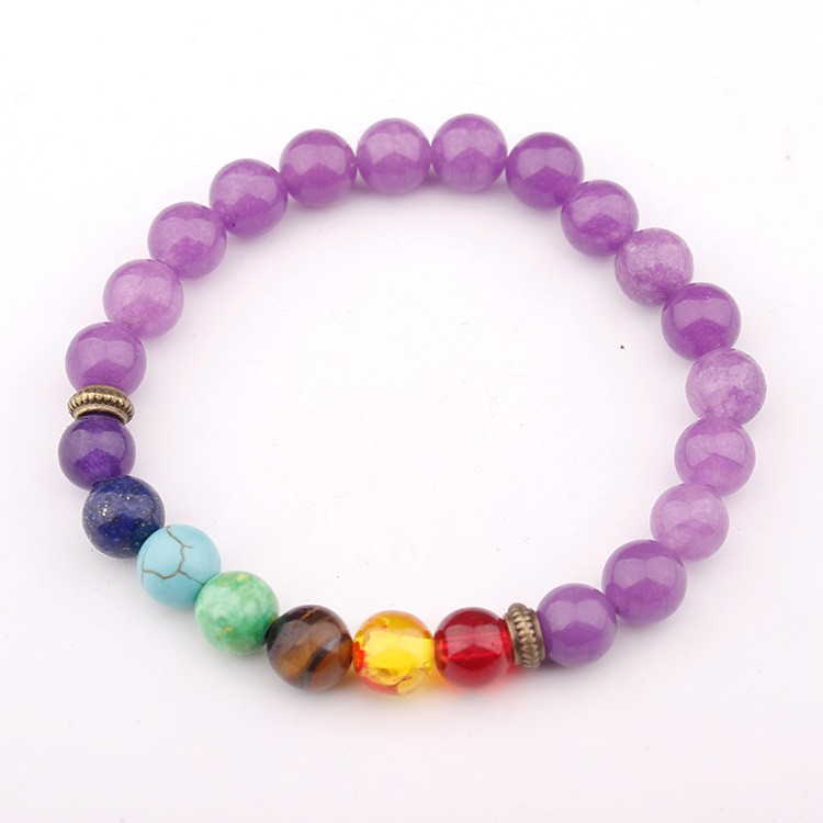 Pulsera de cuentas de piedra volcánica natural con siete chakras de colores para yoga.