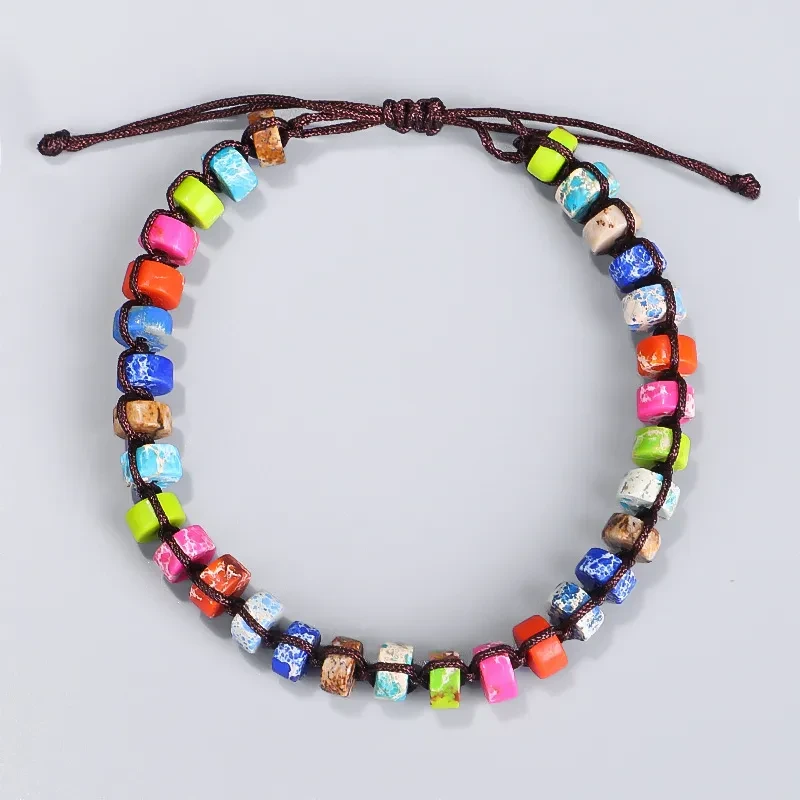 Pulsera tejida a mano con piedra emperador colorida y pulsera de yoga de siete colores