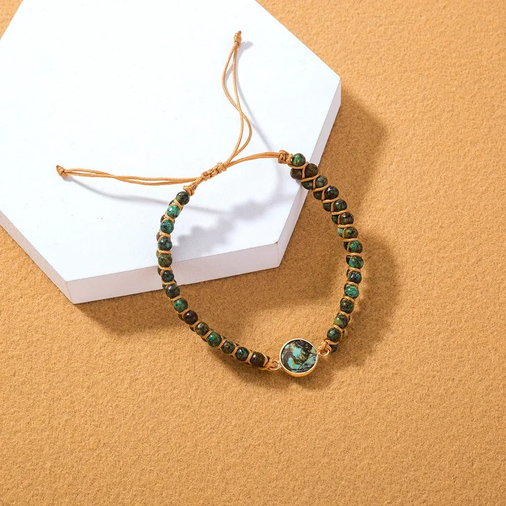 Nueva pulsera creativa tejida de doble capa con diseño de nicho y piedras enrolladas