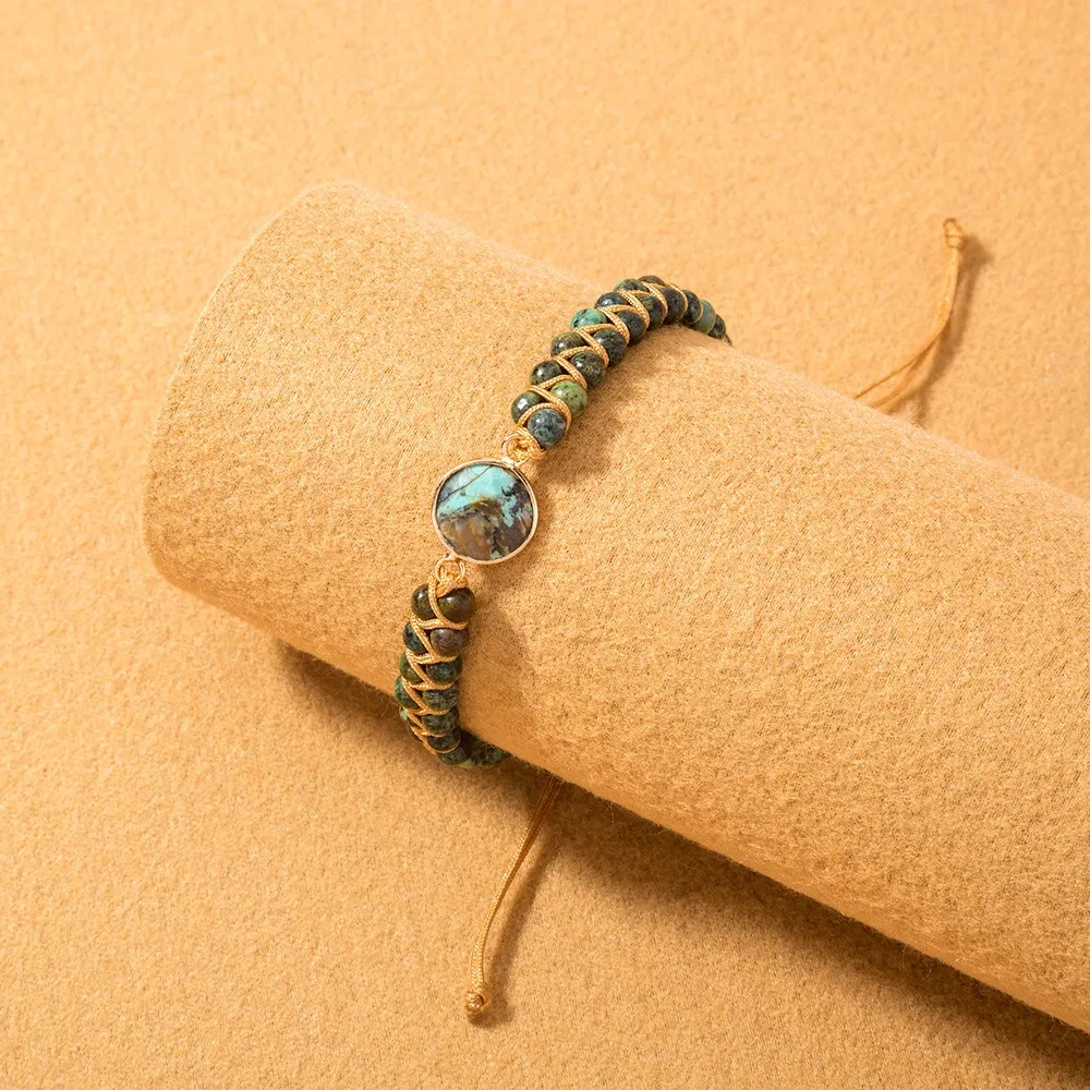 Nueva pulsera creativa tejida de doble capa con diseño de nicho y piedras enrolladas