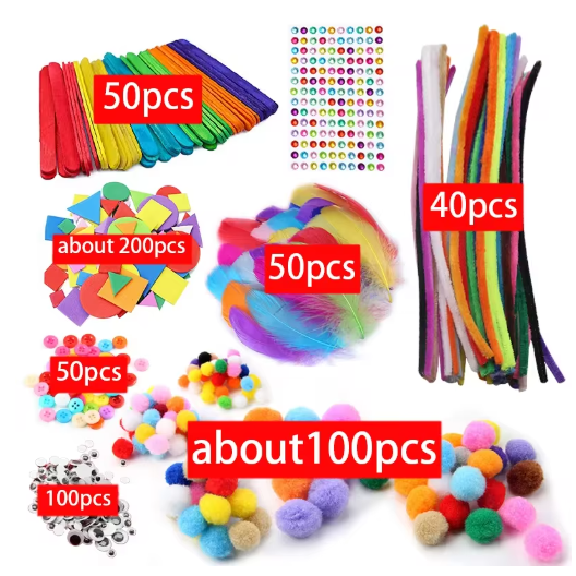 Pompones de peluche creativos para niños, pegatinas de ojos de plumas de colores arcoíris, juguetes educativos para hacer uno mismo, manualidades hechas a mano, juguetes para desarrollar