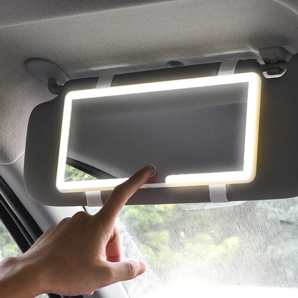 Espejo de maquillaje con persianas solares para automóvil con atenuación y luz