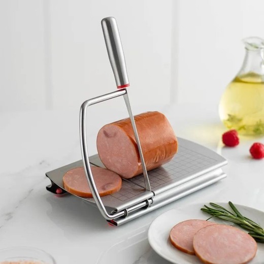 Rebanador multifuncional de mantequilla, queso, jamón, salchichas, utensilios de cocina, tabla de cortar de acero inoxidable con base de succión de silicona