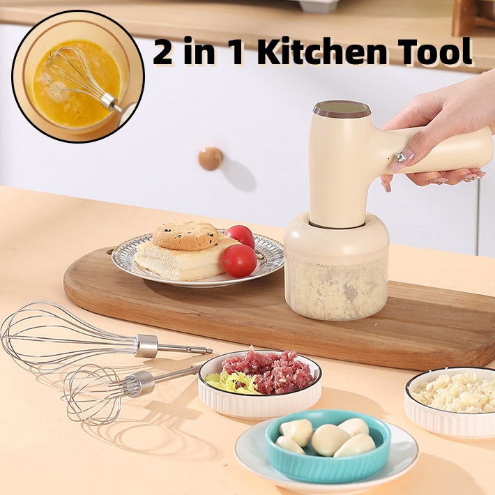 Picadora de ajo eléctrica 2 en 1, recargable por USB, para verduras, chile, carne y jengibre, multiusos, de mano.