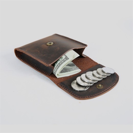 Monedero pequeño retro sencillo de piel de vaca