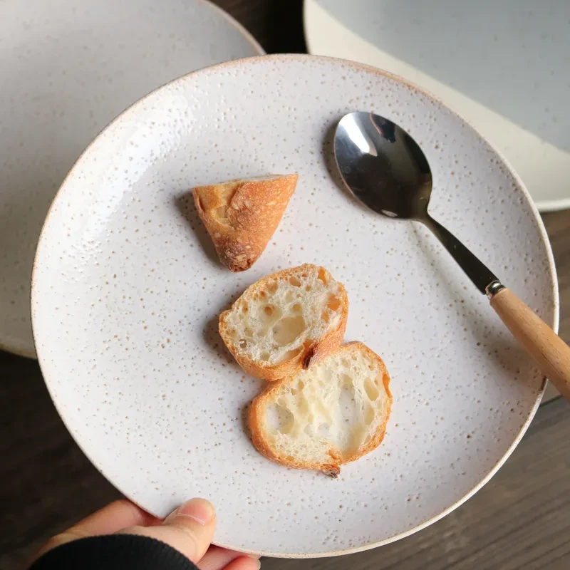 Plato de cerámica retro con efecto desgastado de 8 pulgadas, estilo japonés, plano