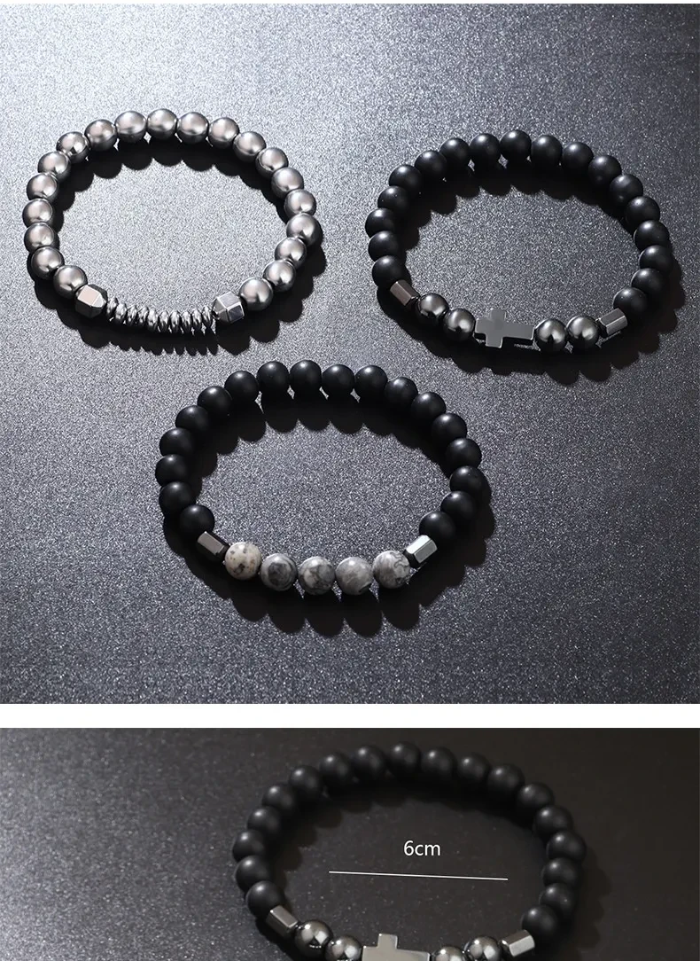 Pulsera OVNI Cruz Hematita Pulsera Retro Mapa Piedra Pulsera Elástica de Hilo