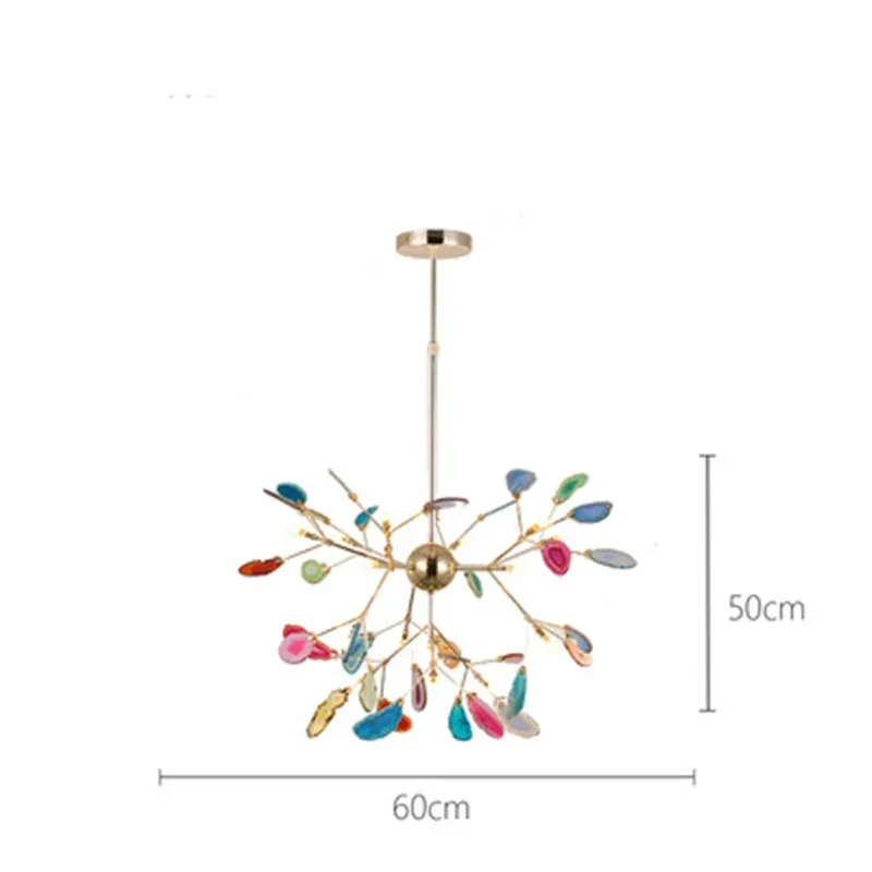 Lámpara de araña LED decorativa de piedra de ónix para sala de estar, estudio y comedor.