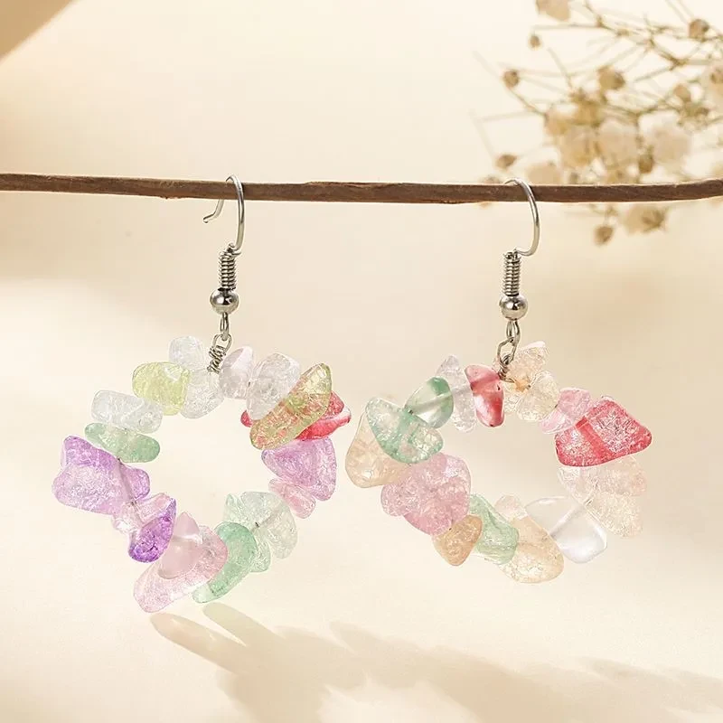 Pendientes de cristal, pendientes sencillos de piedra triturada multicolor, accesorios para mujer, ganchos para las orejas