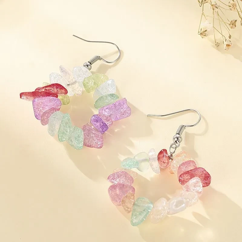 Pendientes de cristal, pendientes sencillos de piedra triturada multicolor, accesorios para mujer, ganchos para las orejas