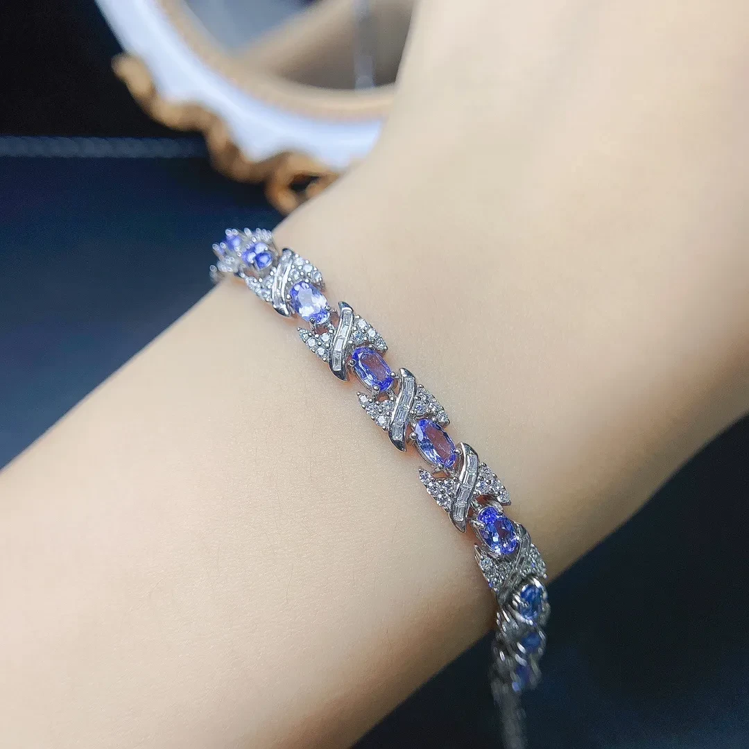 Pulsera de tanzanita natural europea y americana con incrustaciones de plata S925 y piedra principal de 35