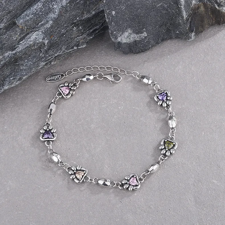 Pulsera de plata de ley 925 con circonitas y garra de gato, ideal para mujer