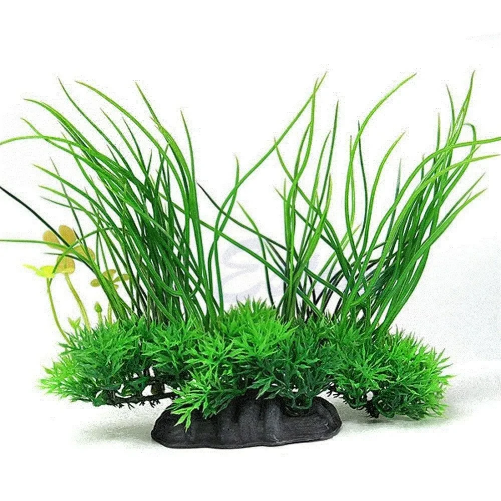 Planta de plástico y césped para pecera