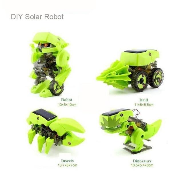 Robot dinosaurio 4 en 1 de alta tecnología DIY que se transforma con energía solar