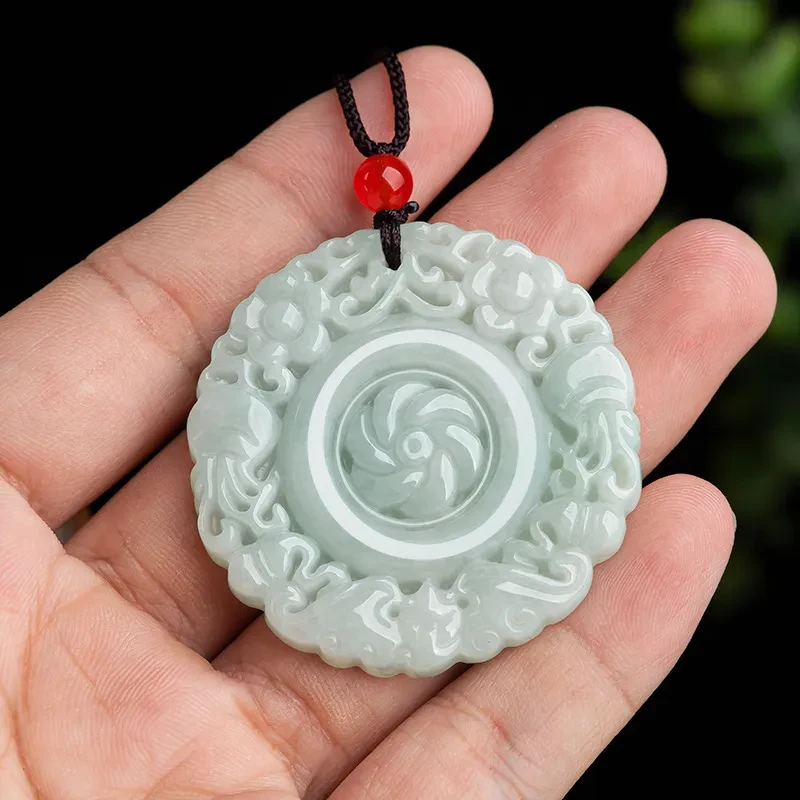 Colgante de jade con flor de esmeralda natural y rica en flor, colgante de piedra de jade de hielo para mujer
