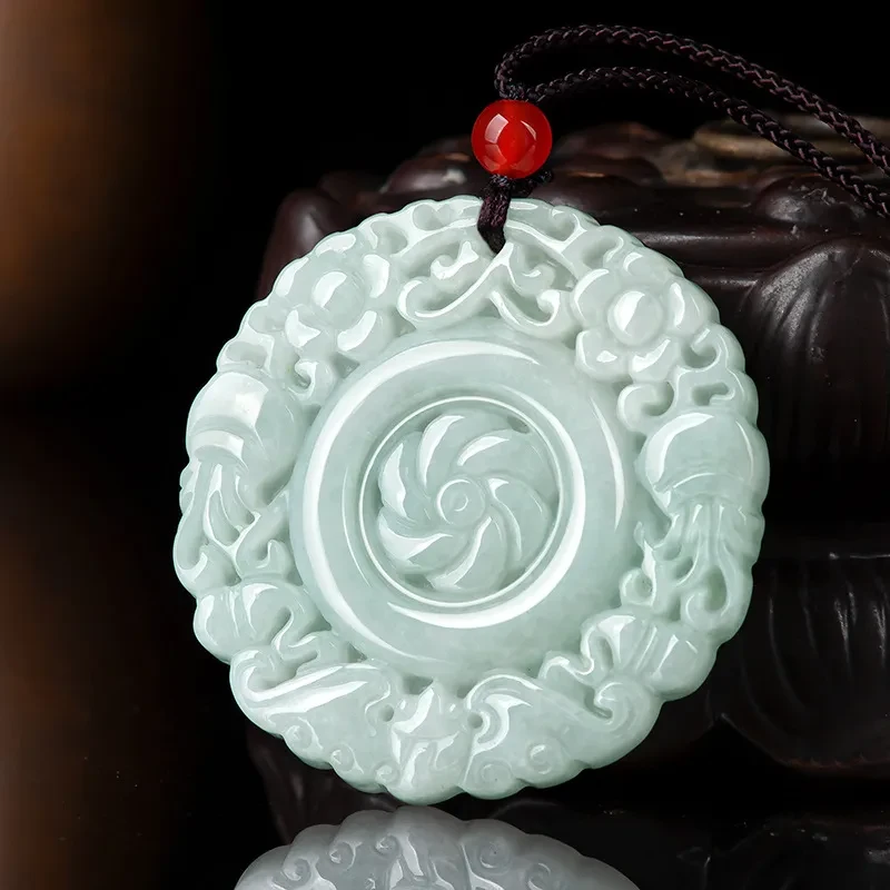 Colgante de jade con flor de esmeralda natural y rica en flor, colgante de piedra de jade de hielo para mujer