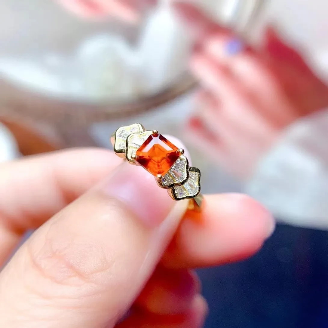 Anillo de plata 925 con gemas de colores y granate natural incrustado, piedra principal de 5,5 mm para damas.