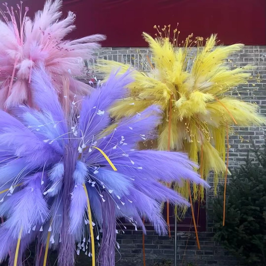 Decoración de hierba de la pampa con juncos para San Valentín, Año Nuevo y bodas. Hierba de la pampa con plumas, arreglo floral.