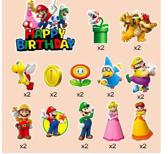 Juego de 24 adornos para tartas de Super Mario Bros., figuras de dibujos animados, bonitos cupcakes para niños, fiestas de cumpleaños, tartas, velas, suministros de decoración.