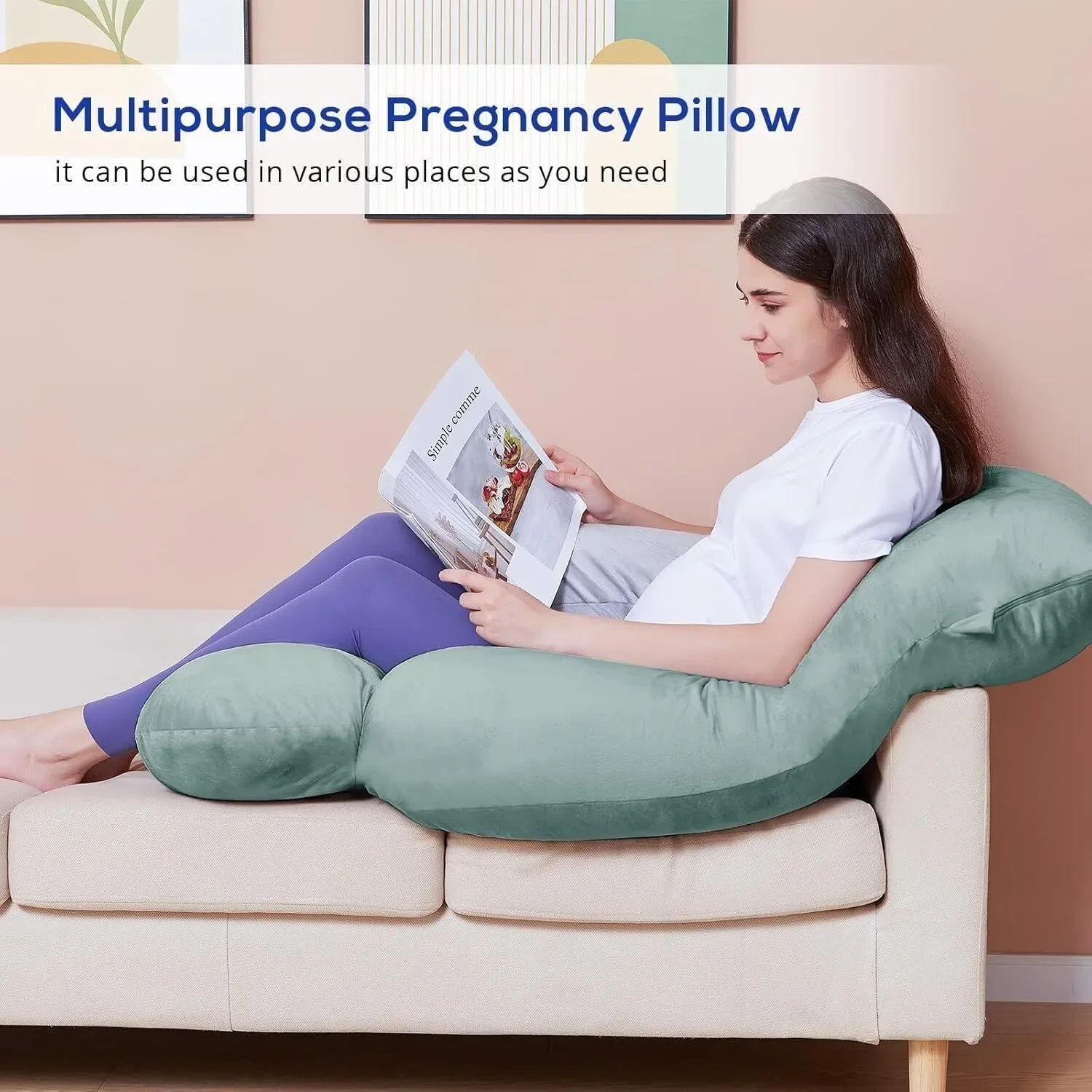 Almohada de maternidad de terciopelo de cristal en forma de J
