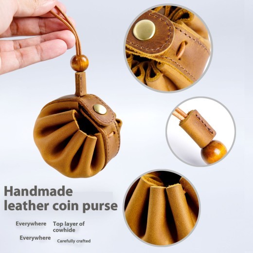 Cartera Zero de piel de vaca de capa superior hecha a mano con cordón ajustable